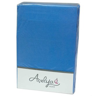 Простынь на резинке трикотажная Acelya голубая 160х200 с наволочками