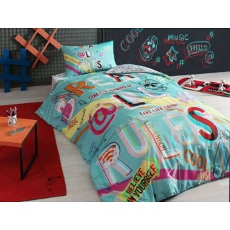 Подростковое постельное белье TAC Hashtag turkuaz полуторное 