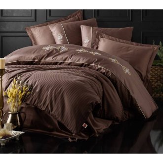 Постельное белье Cotton Box (Турция) сатин с вышивкой King Kahve евро
