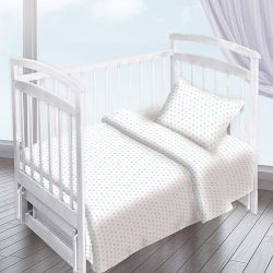Детское постельное белье в кроватку Звезды розовые, серые и бирюзовые - поплин