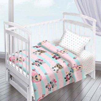 Детское постельное белье в кроватку Малыши девочки с пандами и енотами