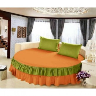 Постельное белье круглое Almira mix сатин Premium 200 Оранжевое с салатовым