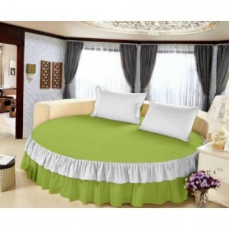 Постельное белье круглое Almira mix сатин Premium 220 Белое с салатовым Постельное белье круглое Almira mix сатин Premium 220 Белое с салатовым