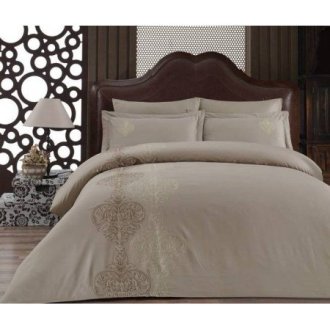 Постельное белье евро «Memory Bej» с вышивкой