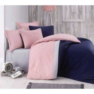 Постельное бельё "Plain Line Lacivert"+ покрывало Постельное бельё "Plain Line Lacivert"+ покрывало