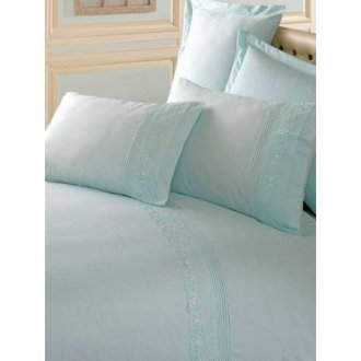 Однотонное постельное бельё евро Cotton Box ранфорс Mint голубое