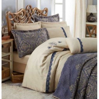 Элитное жаккардовое покрывало Cotton Box Ornella Lacivert + 2 наволочки