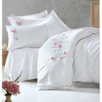 Постельное бельё Cotton Box (Турция) сатин с вышивкой Perla Beyaz евро