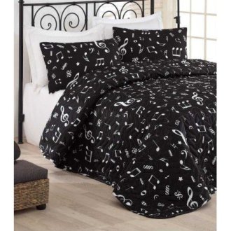 Стеганное покрывало Eponj Home Melodiy Siyah с наволочками
