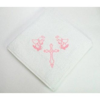 Крыжма для крещения Gulcan с розовой вышивкой для девочки