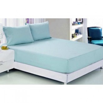 Простынь на резинке 160*200 с наволочками Hobby голубая