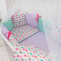 Детский комплект сменный Разноцветные сердечки на овальную кроватку