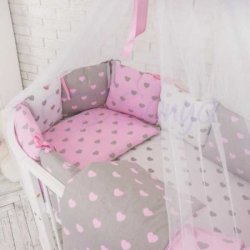 Детский комплект сменный Розовые сердечки на овальную кроватку