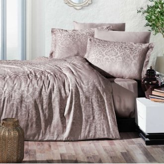 Постельное бельё Ecosse VIP сатин жаккард Damask Kahve бежевое