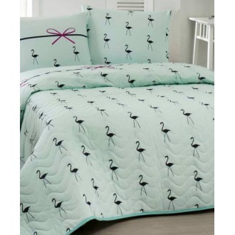 Стёганое покрывало с наволочками Eponj Home Flamingo Mint