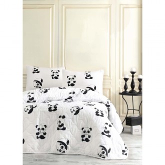 Стеганное покрывало Eponj Home Kral Panda Gri с наволочками