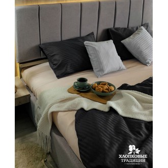 Постельное бельё сатин страйп Хлопковые Традиции ST031 графит-персик Постельное бельё сатин страйп Хлопковые Традиции ST031 графит-персик