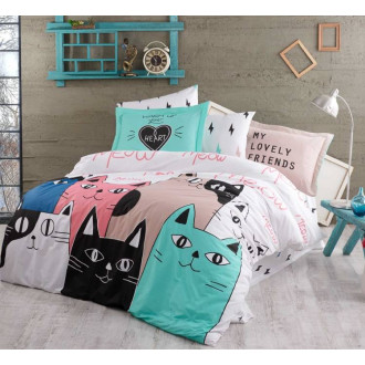 Дитяча постільна білизна Hobby Poplin Love Cats рожева