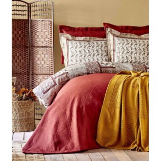 Постельное бельё Karaca Home + плед + покрывало Maryam bordo