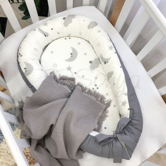 Кокон Маленькая Соня Baby Design Облака серые с месяцем
