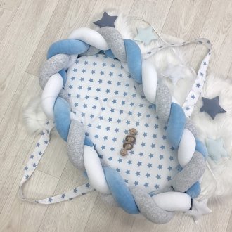 Кокон-бортик Маленькая Соня Коса серо-голубая
