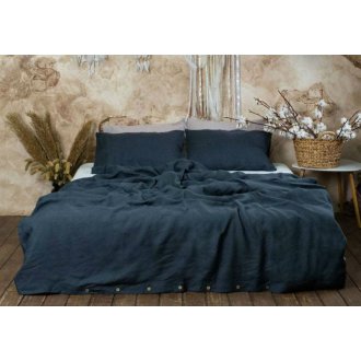 Постельное бельё из вареного льна Loft Dark Gray с кокосовыми пуговицами