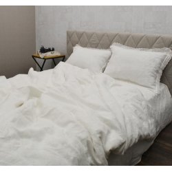 Белое постельное бельё из вареного льна Morandi Sweet Dreams White с кружевом