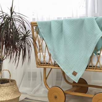 Детский плед Msonya Муслин Жатка Мята без бахромы