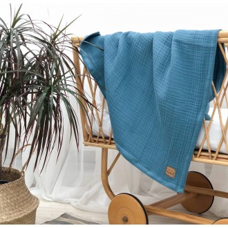 Детский плед Msonya Муслин Жатка Индиго без бахромы