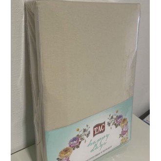 Простынь на резинке трикотажная Tac Jersey Fitted Carsaf Seti ekru 160*200 с наволочками песочная