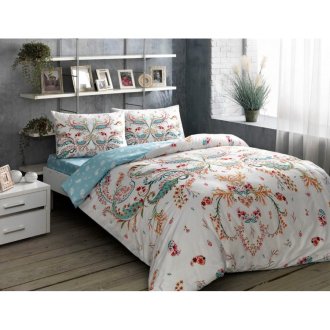 Постельное бельё Tac ранфорс Freja turkuaz синий евро