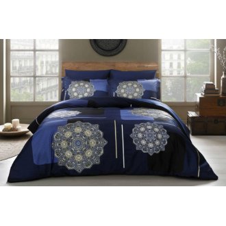 Постельное белье Tac сатин Delux Milla V1 lacivert синий