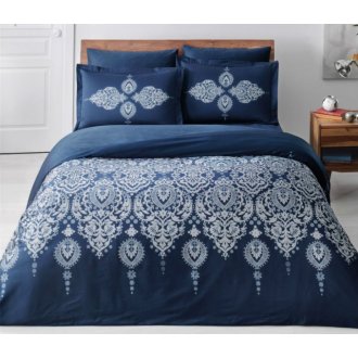 Постельное белье Tac сатин Delux Rados lacivert v04 синее Постельное белье Tac сатин Delux Rados lacivert v04 синее