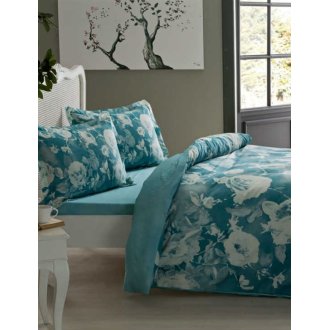 Постельное бельё Tac сатин Janet turkuaz v04 бирюзовое евро