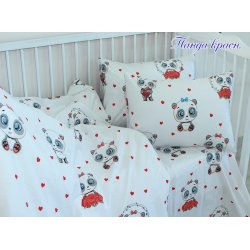 Детское постельное бельё TAG Панда красная в кроватку для новорожденных