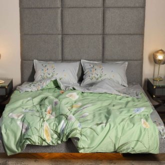 3D постельное белье евро Viluta (Украина) Satin Luxe 116 Камыш на зелёном